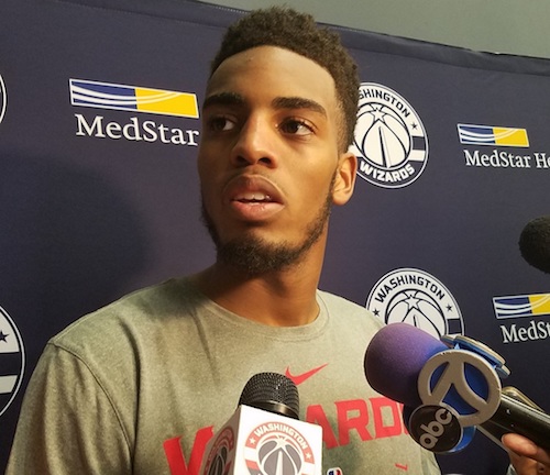 Washington Wizards rookie guard Troy Brown Jr. speaks to reporters Sept. 25 after the team's first day of training camp at the Entertainment and Sports Arena in southeast D.C. (William J. Ford/The Washington Informer)