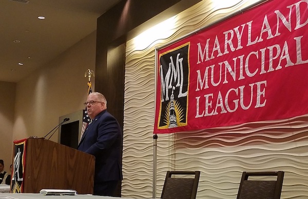 Maryland Gov. Larry Hogan speaks at the Maryland Municipal League's annual fall conference in Annapolis on Oct. 12. (William J. Ford/The Washington Informer)