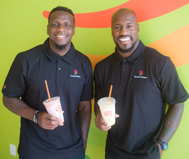 Mohamed Sanu (left) and Vernon Davis have plans to open six Jamba Juice stores in Northern Virginia. (Courtesy of Franchise Elevator PR)