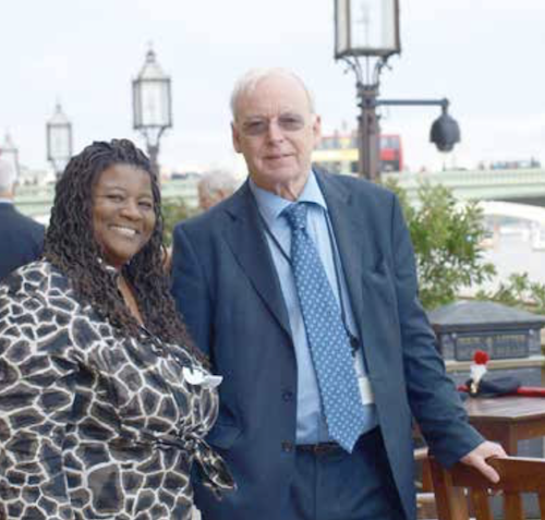 WI Special Editions Editor Shantella Sherman (left) and Lord Clive Soley (Photo by Sherry Ann Dixon)