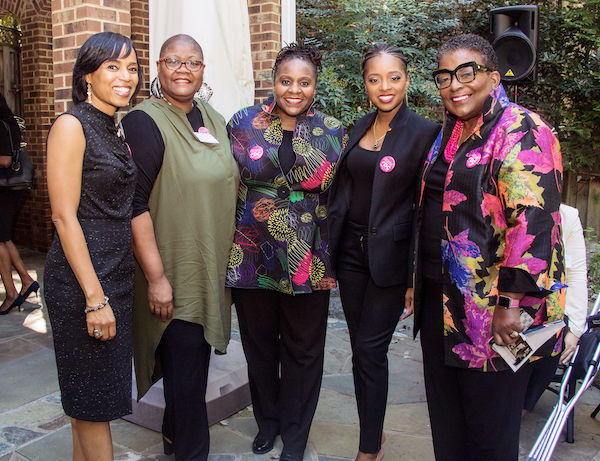 From left: Prince George’s County Executive hopeful Angela Alsobrooks, Black Women’s Roundtable President and CEO Melanie Campbell, D.C. Council Candidate Dionne Reeder, activist Tamika Mallory and Chief Executive Officer of the Recreation Wish List Committee Cora Masters Barry are a few of the women who attended a fundraiser in Northwest supporting Reeder. (Shevry Lassiter/The Washington Informer)