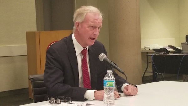 D.C. Councilman Jack Evans, who chairs Metro's board of directors, holds a press briefing after the transit agency's Dec. 13 board meeting. (William J. Ford/The Washington Informer)