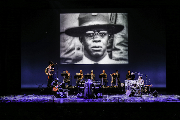 A photograph from the collection of Gene Alexander Peters showing James Reese Europe in uniform is displayed during the concert "James Reese Europe and the Harlem Hell Fighters: The Absence of Ruin." (Courtesy photo)