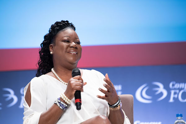**FILE** Sybrina Fulton speaks onstage at the National Town Hall on the second day of the 48th Annual Congressional Black Caucus Foundation on September 13, 2018 in Washington, DC. (Photo by Earl Gibson III/Getty Images)