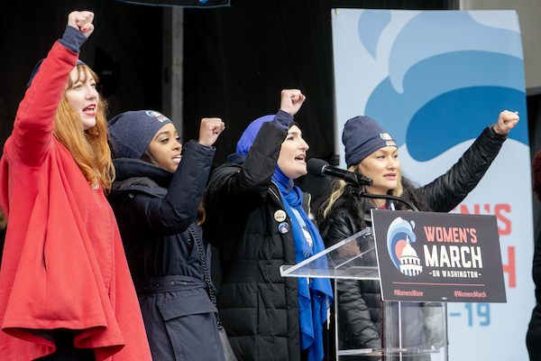 From left: Women’s March organizers Linda Sarsour, Tamika Mallory, Carmen Perez, and Bob Bland attend the second annual Women’s March on Washington in northwest D.C. on Jan. 19. (Mark Mahoney/The Washington Informer)