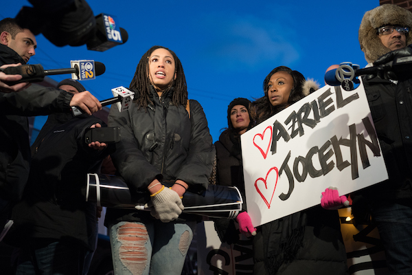 Demonstrators gather near R&B singer R. Kelly’s former recording studio in Chicago on Jan. 9, 2019, following the release of a Lifetime docuseries “Surviving R. Kelly” which highlighted years of sexual abuse against young women. Demonstrators called for a boycott of Kelly’s music and prosecution for sexual assault. (Photo by Max Herman/NurPhoto via Getty Images)