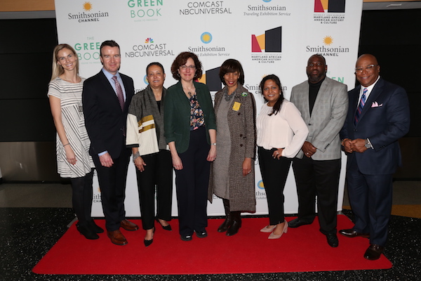 Community members gather at the Reginald F. Lewis Museum of Maryland African American History & Culture for a private screening of "The Green Book: Guide to Freedom," hosted by Comcast and Smithsonian Channel on Feb. 7. Pictured are (from left) Jessica Gappa, director of community impact for Comcast in the beltway region; Kevin Broadhurst, vice president of government and regulatory affairs for Comcast in the beltway region; Jackie Copeland, executive director of the Reginald F. Lewis Museum of Maryland African American History & Culture; Linda Goldman, executive producer of the Smithsonian Channel's "Mission Control"; Baltimore Mayor Catherine Pugh; Shubha Goenka, manager of distributor marketing for the Smithsonian Channel; Dexter Blackman, assistant professor of history at Morgan State University; and WJZ-TV news anchor Vic Carter. (Courtesy of Comcast)