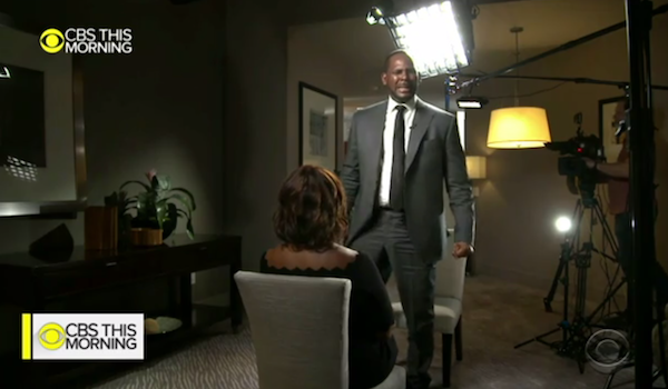 Singer R. Kelly grows emotional during a sit-down interview with "CBS This Morning" co-host Gayle King on March 5 to address his recent arrest on sexual assault charges. (Screen grab courtesy of "CBS This Morning")