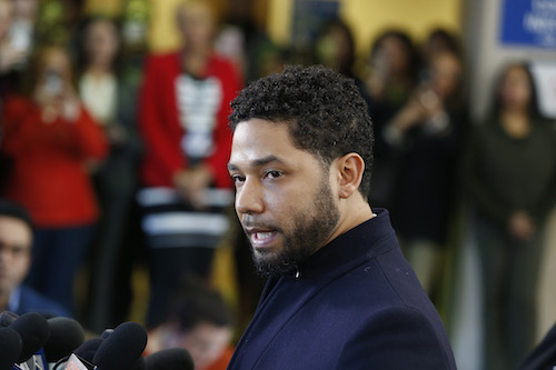 Actor Jussie Smollett speaks with members of the media after his court appearance at Leighton Courthouse on March 26, 2019 in Chicago, Illinois. This morning in court it was announced that all charges were dropped against the actor. (Photo by Nuccio DiNuzzo/Getty Images)