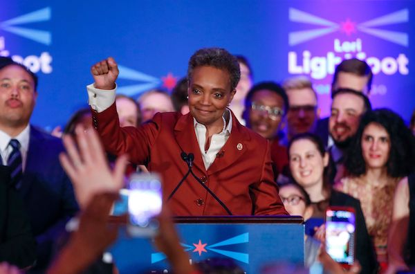 Chicago Mayor-elect Lori Lightfoot arrives on stage before speaking during the election night party in Chicago, Illinois on April 2, 2019. (Kamil Krzaczynski/AFP/Getty Images)