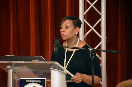 Prince George’s County Public Schools interim Chief Executive Officer Monica Goldson takes part in "Coffee and Conversations" at Reid Temple African Methodist Episcopal Church in Glenn Dale, Maryland, on April 13. (Anthony Tilghman/The Washington Informer)