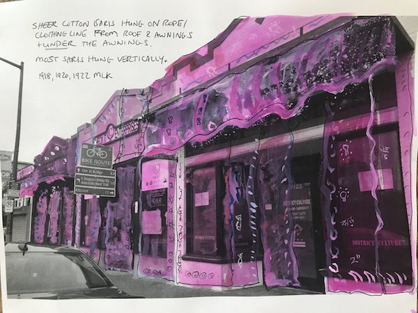 The art project WRAPture combines D.C.'s Anacostia community and Katakhali Village in Bangladesh to fabricate, assemble and drape saris across five buildings in historic Anacostia. (Courtesy of Anacostia Bid)