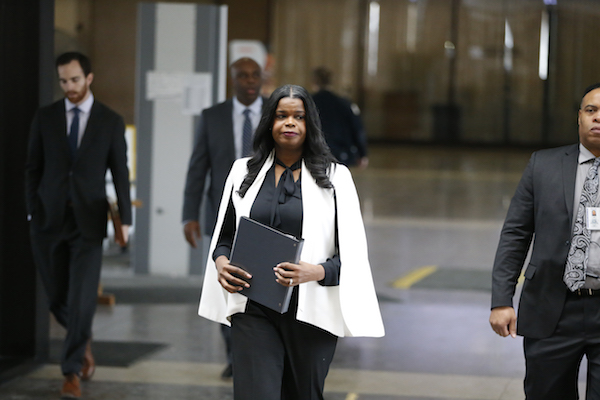 **FILE** Cook County State's attorney Kim Foxx arrives to speak with reporters and details the charges against R. Kelly's first court appearance at the Leighton Criminal Courthouse on February 23, 2019 in Chicago, Illinois. (Photo by Nuccio DiNuzzo/Getty Images)