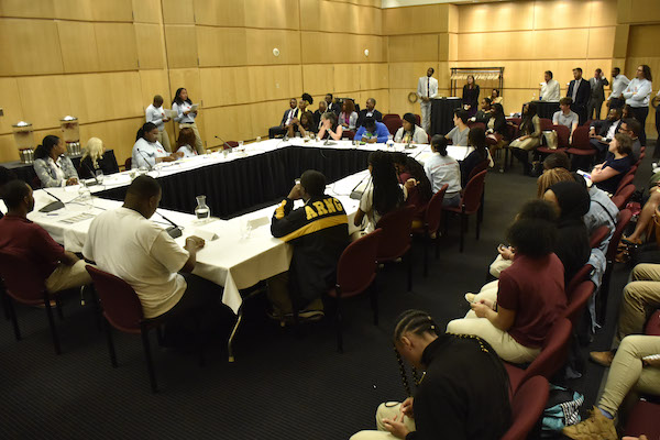 Students discuss their experience of living in the District of Columbia at a session sponsored by Pathways 2 Power, a student group from the Thurgood Marshall Academy Public Charter School in Ward 8. (Rob Roberts/The Washington Informer)