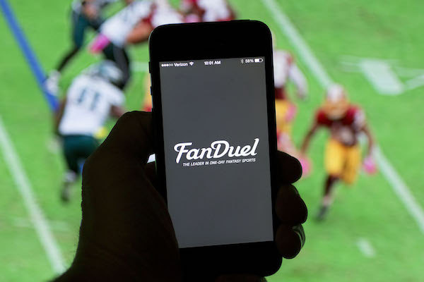 **FILE** The FanDuel Inc. logo is arranged for a photograph on an Apple Inc. iPhone in Washington, D.C., on Oct. 4, 2015. (Andrew Harrer/Bloomberg via Getty Images