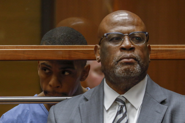 Eric Ronald Holder Jr., 29, who is accused of killing of rapper Nipsey Hussle, appears for arraignment with his Attorney Christopher Darden (R) on April 4, 2019, in Los Angeles, California. The Grammy-nominated artist, Nipsey Hussle, was gunned down in broad daylight in front of The Marathon Clothing store he founded in 2017 on the day he was scheduled to meet with Los Angeles Police Department brass to discuss ways of stopping gang violence. (Francine Orr-Pool/Getty Images)