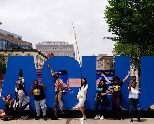 Youth throughout the District of Columbia joined the ACLU on May 17 for their voice in the change they are making in their schools and communities through advocacy, organizing and service at #aclu100. (Courtesy of Samantha Davis/Black Swann Academy via Facebook)