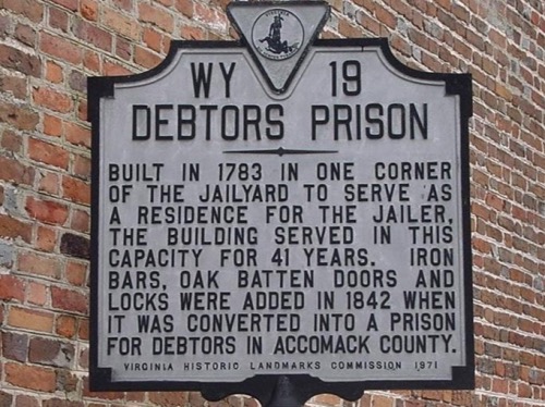 A landmark sign of an old debtor's prison in Virginia (Courtesy of Clyde Fitch Report)