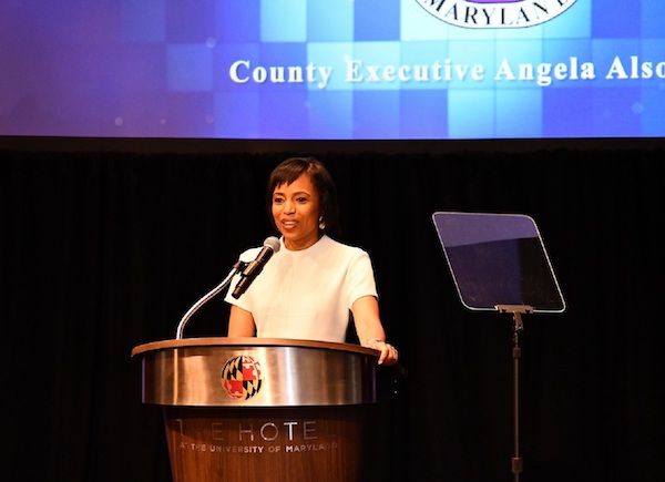 Prince George's County Executive Angela Alsobrooks gives her first State of the County address at The Hotel at the University of Maryland in College Park on June 11. (Anthony Tilghman/The Washington Informer)
