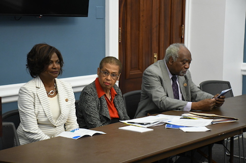 From left: Rep. Val Demings (D-Fla.), joins co-hosts Reps. Eleanor Holmes Norton (D-D.C.) and Danny K. Davis (D-Ill.) for the Congressional Black Caucus Black Men and Boys hearing at the U.S. Capitol on June 20. (Roy Lewis/The Washington Informer)