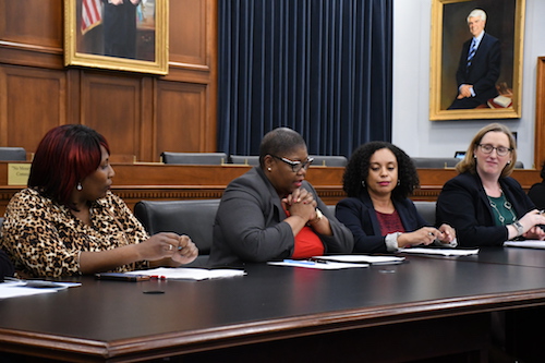 A panel moderated by Melanie Campbell (second from left), president and CEO of the National Coalition on Black Civic Participation and convener of the Black Women’s Roundtable, discusses the current federal and state landscape for family and medical leave with a special focus on how the Family Act will make vital improvement to people of color. Panel participants included (from left) Carolyn Davis of United for Respect, Dariely Rodriquez of the Lawyers’ Committee for Civil Rights Under Law, Jennifer Brown of UnidosUS, and Vasu Reddy of the National Partnership for Women & Families. (Roy Lewis/The Washington Informer)