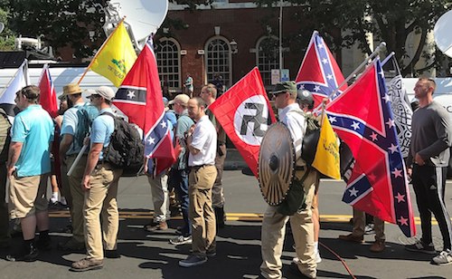 Alt-right and white supremacists at a 2018 rally in Charlottesville, Va. (Anthony Crider via Wikimedia Commons)