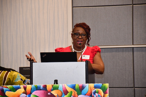 Jan Desper Peters, executive director of the Black Mental Health Alliance, speaks at the "Can We Talk?" conference and benefit dinner, held at the Grand Hyatt Washington in Northwest Washington over the weekend.
