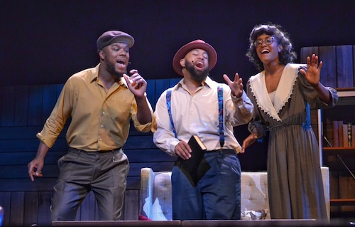 From left: Jevone Levi, Javarde Seay and Jordan White star in Dennis Williams' "I've Cried the Blues: The Musical Story of a Lifetime" at the Warner Theatre in D.C. on June 8. (Brigette Squire/The Washington Informer)