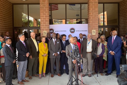 The Rev. Al Sharpton speaks during a press conference sponsored by Sharpton and his National Action Network colleagues in Baltimore on July 29. (WI photo)