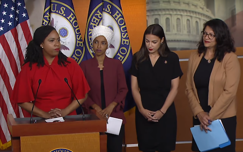 From left: Reps. Ayanna Pressley, Ilhan Omar, Alexandria Ocasio-Cortez and Rashida Tlaib address disparaging comments made against them by President Trump during a Capitol Hill press conference on July 15.