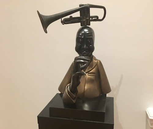 Sacal's bust of Louis Armstrong (Eve M. Ferguson/The Washington Informer)