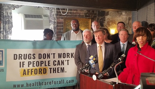 **FILE** Then-Baltimore Mayor Catherine Pugh and other proponents of a state prescription drug affordability board hold a press conference in Annapolis on March 6. (William J. Ford/The Washington Informer)