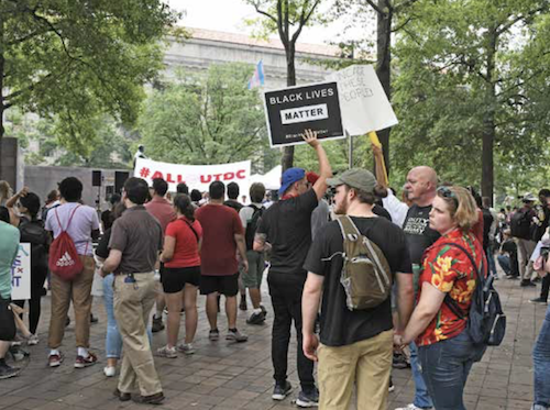 Activists from across the country converge on Freedom Square in northwest D.C. for a counter-protest against right-wing extremists on July 6. (Roy Lewis/The Washington Informer)