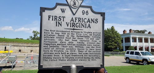The marker is a reminder of first enslaved Africans who arrived in 1619 at Point Comfort, Virginia, which is present-day Fort Monroe. (Dorothy Rowley/The Washington Informer)