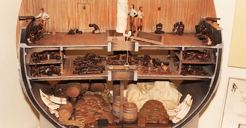 This model shows a typical ship in the early 1700s on the Middle Passage. (Wikimedia Commons)