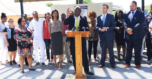 Civil rights attorney Benjamin Crump addresses media at historic Jack Johnson Park in Galveston, Texas. (Jeffrey L. Boney/NNPA Newswire)