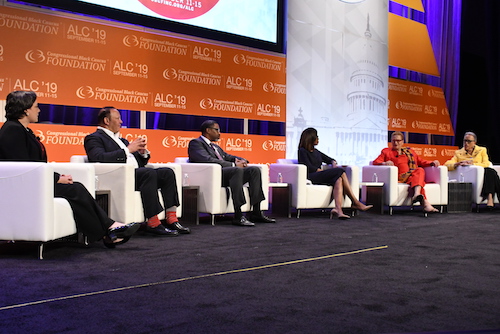 Virginia state Sen. Jennifer McClellan (D), National Urban League President Marc Morial, NAACP President/CEO Derrick Johnson, American Medical Association President Patrice Harris, NNPA Columnist Dr. Julianne Malveaux and Dr. Jonetta Cole, president of the National Council of Negro Women, participate in the Congressional Black Caucus National Town Hall on Sept. 12. (Roy Lewis/The Washington Informer)