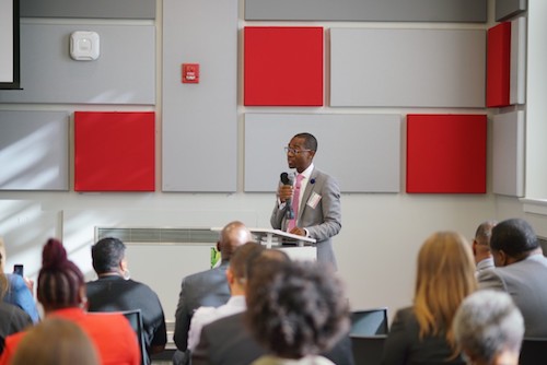 Dr. Ernest Chrappah, director of DCRA, speaks to the attendees of the "Food for Thought" event in Southeast on Sept. 18. (Courtesy of DCRA)