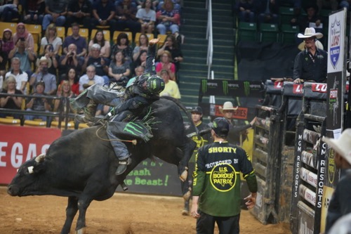 PBR riders at the EagleBank Arena in Fairfax did their best to make the eight-second buzzer. (Photo by Travis Riddick)