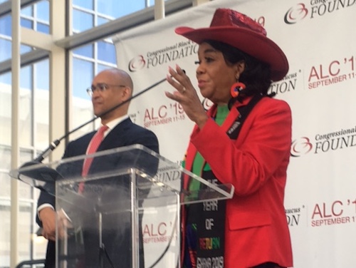 Rep. Frederica S. Wilson speaks at a media briefing during the first day of the Congressional Black Caucus Foundation's Annual Legislative Conference at the Walter E. Washington Convention Center in Northwest on Sept. 11. (Roy Lewis/The Washington Informer)