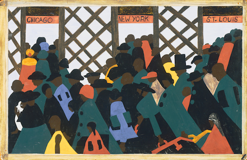 A panel from Jacob Lawrence's "Migration Series" (1940-41), part of which is in The Phillips Collection's permanent collection, is at the center of "The Warmth of Other Suns: Stories of Global Displacement," at the museum through Sept. 22.