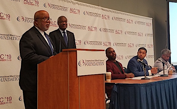 Rep. Bennie Thompson (left), Mississippi Democrat, speaks about Black male voting during the Congressional Black Caucus Foundation's Annual Legislative Conference in northwest D.C. on Sept. 13. (William J. Ford/The Washington Informer)