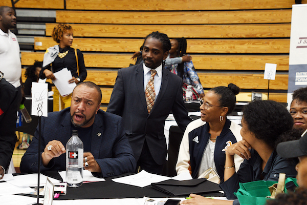D.C. Council member Trayon White (D-Ward 8) interacts with a group of participants during his State of the Ward address at the Bald Eagle Recreation Center in Southwest on Sept. 30. (Anthony Tilghman/The Washington Informer)