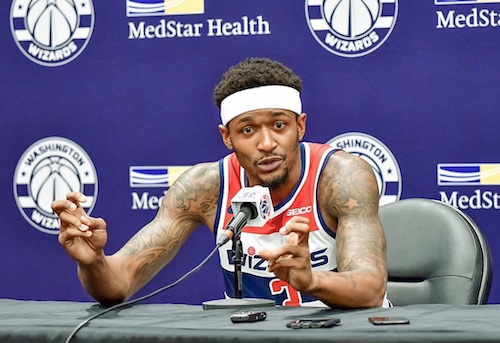 Washington Wizards guard Bradley Beal speaks with reporters during the team's media day at the MedStar Wizards Performance Center in southeast D.C. on Sept. 30. (Photo by Yusuf Abdullah)