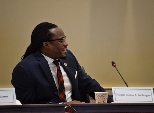 Del. Alonzo Washington of Prince George's County explains the need for more resources to ensure more high school and college students of color enter the teaching profession. (Brigette Squire/The Washington Informer)