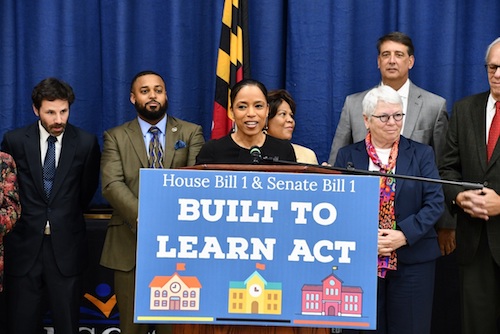 Prince George's County Executive Angela Alsobrooks speaks during a Nov. 6 press conference at Forest Heights Elementary School, where Maryland's political leadership will present legislation on a $2.2 billion proposal for public school construction. (Anthony Tilghman/The Washington Informer)