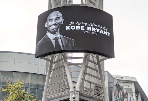 Tributes to Kobe Bryant now stand throughout Los Angeles and outside of Staples Center — "The House That Kobe Built." (Anthony Tilghman/The Washington Informer)
