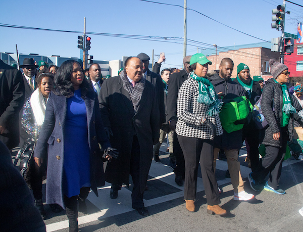 D.C. Mayor Muriel Bowser and Martin Luther King III, along with his wife and daughter, lead the 2020 King Parade on Martin Luther King Avenue in southeast D.C. on Jan. 20 (Shevry Lassiter/The Washington Informer)