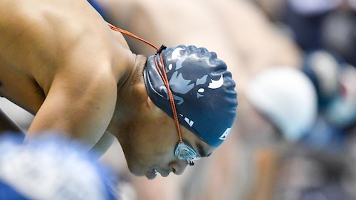 Freshman and sophomore swimmers provided significant victories for the Howard University Men's Swimming and Diving in the team's recent win over crosstown rival Catholic including second-year sensation Miguel Davis Jr. (pictured) who took individual honors with his first-place win in the 200 Breast. (Ccourtesy of Mark Coleman)