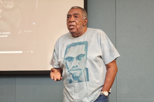 A. Peter Bailey, a founding member of Malcolm X's Organization for Afro-American Unity (OAAU), reflects on the contributions of Malcolm X during a conversation at the Watha T. Daniel/Shaw Library in northwest D.C. on Feb. 21. (Brigette Squire/The Washington Informer)